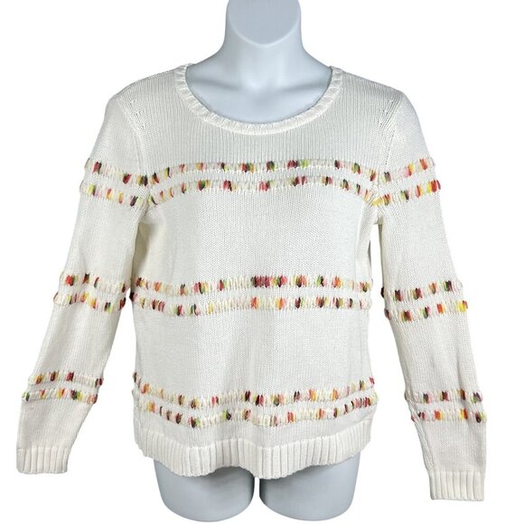 Talbots Womens L White Knit Sweater Rainbow Accents Space Dye Long Sleeve Top - Picture 2 of 15